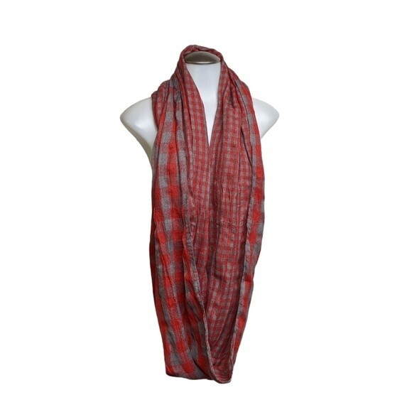 Bass Infinity Scarf Reversible One Size Plaid Red / Grey Wrap Neckwear Unisex - Picture 2 of 6